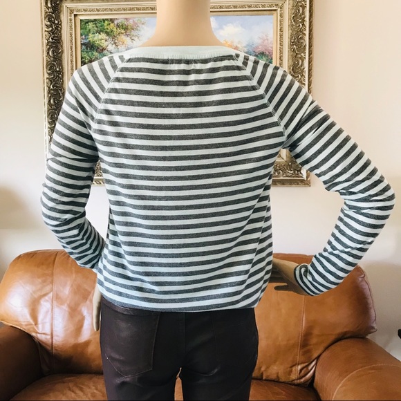Juicy Couture Y2K Sparkly Striped Long Sleeve Tee Size XS Drawstring Aqua Gray - Picture 4 of 10